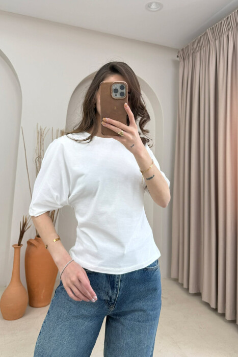 BLUZE ME MENGE TE SHKURTA PER FEMRA NE NGJYRE TE BARDHE - 3