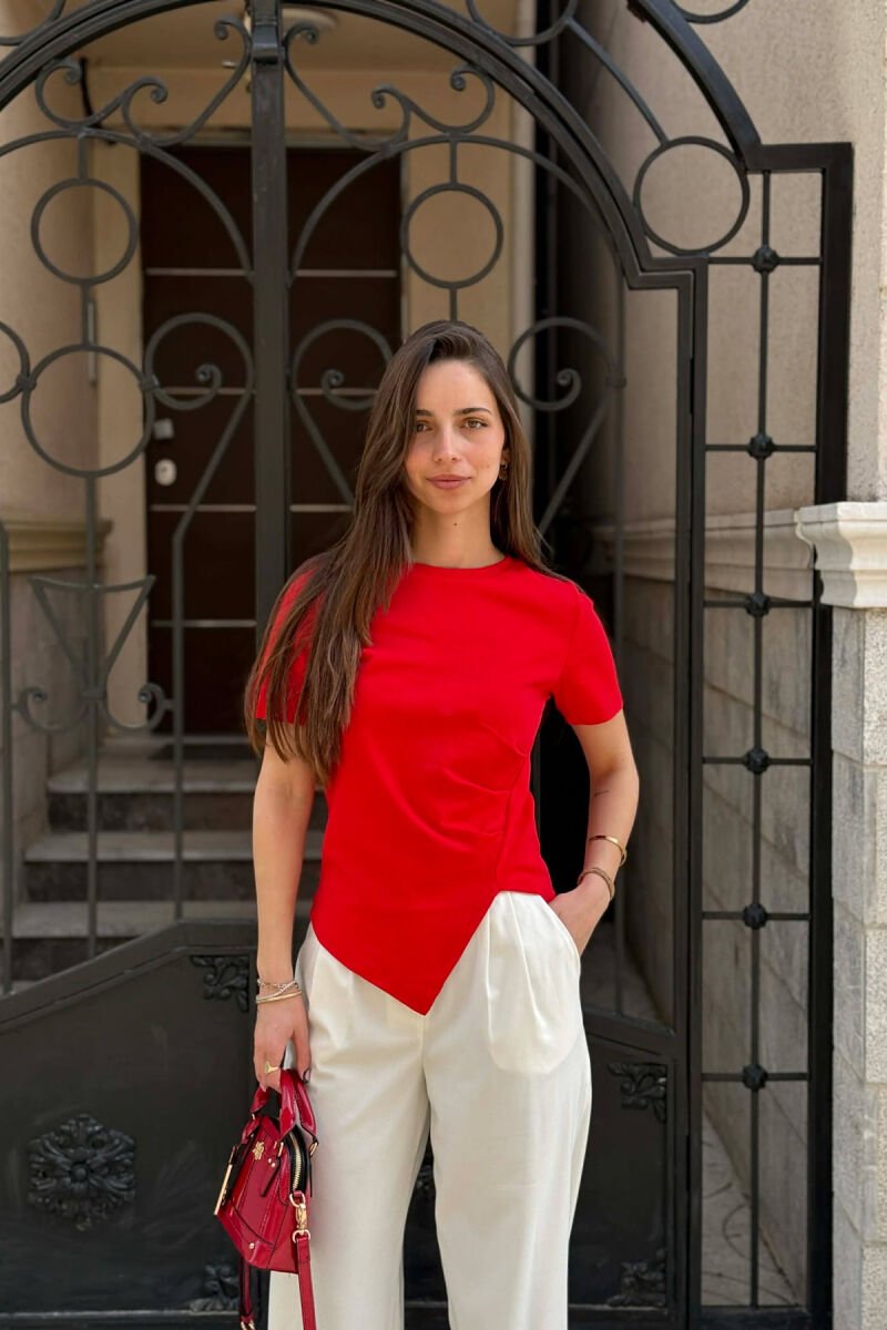 BLUZE ME MENGE TE SHKURTA PER FEMRA NE NGJYRE TE KUQE - 1