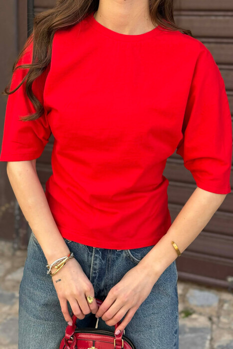 BLUZE ME MENGE TE SHKURTA PER FEMRA NE NGJYRE TE KUQE - 4