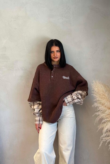 BLUZE ME PUSH DHE JAKE ME BUTONA PER FEMRA NE NGJYRE KAFE - KLAUDIO FASHION