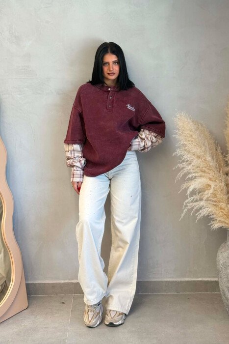 BLUZE ME PUSH DHE JAKE ME BUTONA PER FEMRA NE NGJYRE VISHNJE - 7