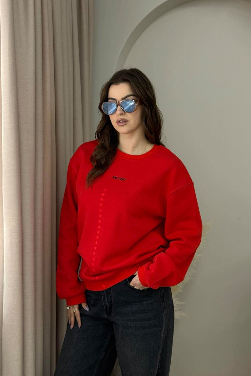 BLUZE ME PUSH DHE SHKRIM MILANO PER FEMRA NE NGJYRE TE KUQE - 1