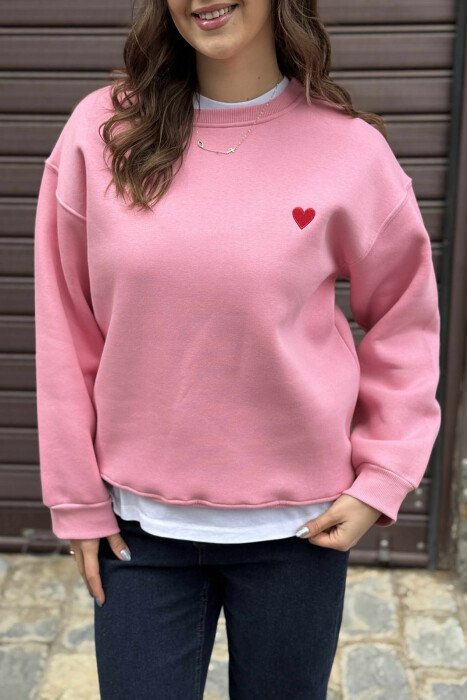 BLUZË ME PUSH ME DETAJIN E ZEMRES PËR FEMRA NË NGJYRËN ROZË - KLAUDIO FASHION