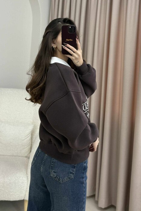 BLUZE ME PUSH ME JAKE POLO DHE ME IMAZH NE PJESEN PARA PER FEMRA NE NGJYRE KAFE - 3