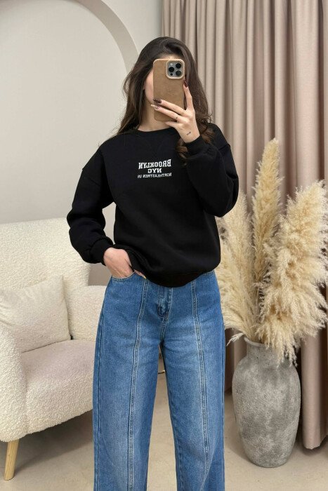 BLUZË ME PUSH ME SHKRIME PËR FEMRA NË NGJYRËN E ZEZË - 3
