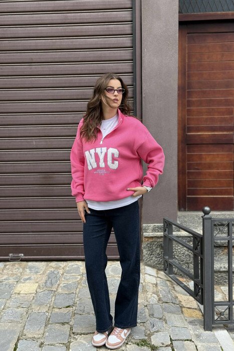 BLUZË ME PUSH ME ZINXHIR PËR FEMRA NË NGJYRËN ROZË - KLAUDIO FASHION