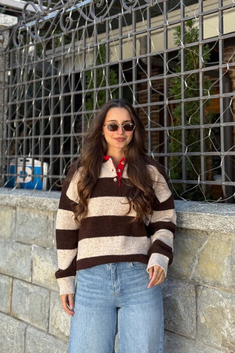 BLUZE ME VIJA ME JAKE POLO PER FEMRA NE NGJYRE KAFE - KLAUDIO FASHION