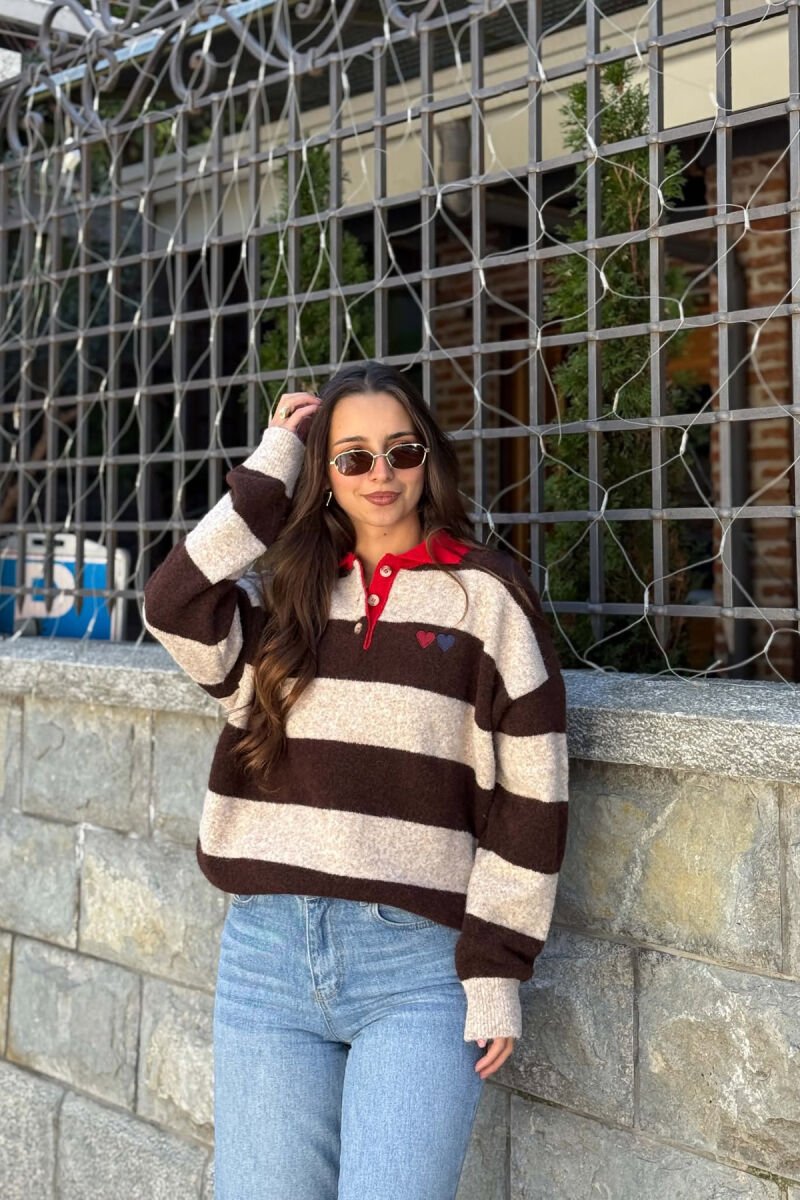 BLUZE ME VIJA ME JAKE POLO PER FEMRA NE NGJYRE KAFE - 5
