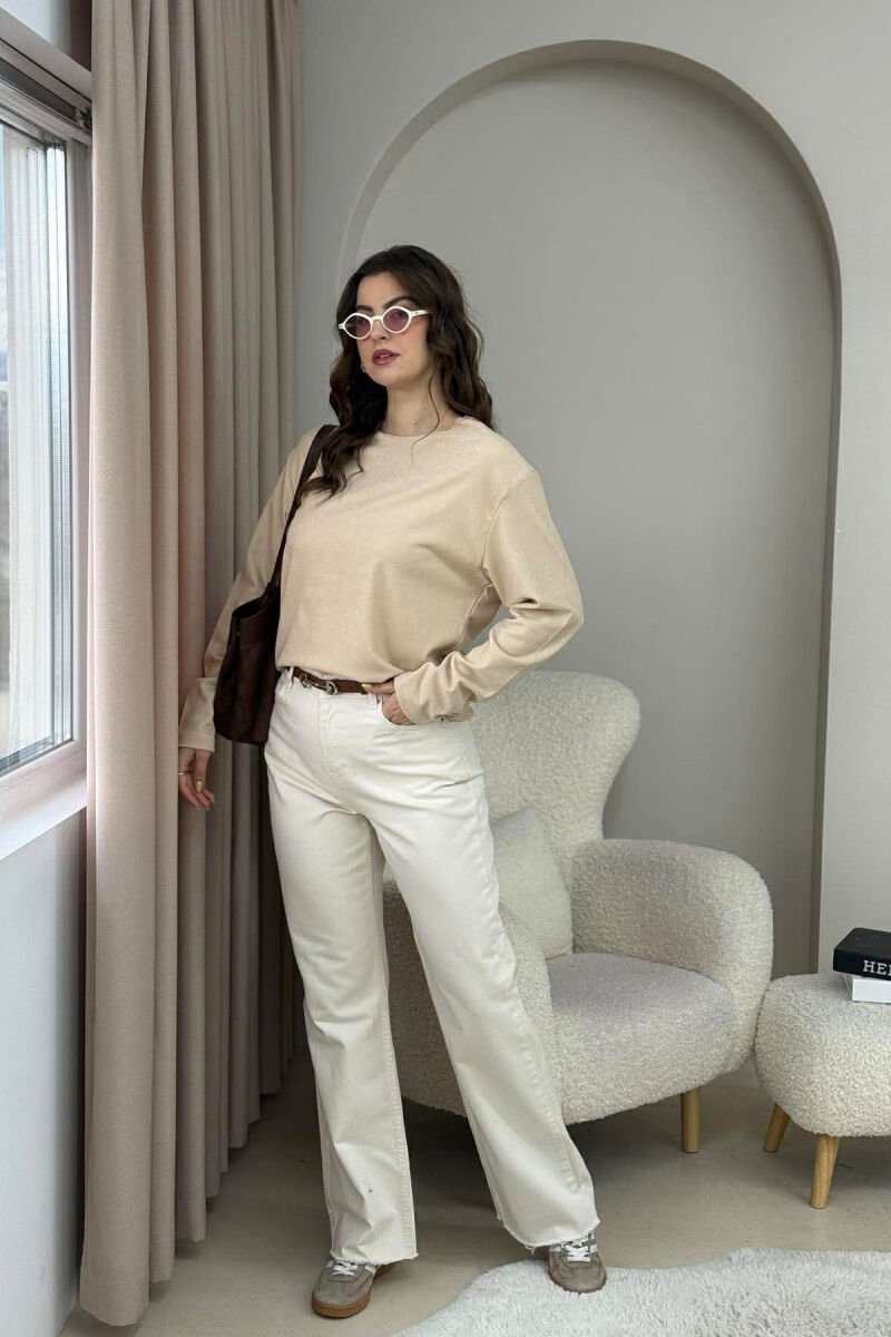 BLUZË NJË NGJYRËSHE E THJESHTË PËR FEMRA NË NGJYRËN BEZHË - 2