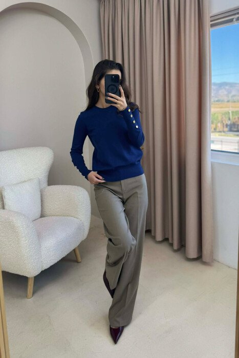 BLUZË NJË NGJYRËSHE ME BUTONA NË MËNGË PËR FEMRA NË NGJYRË BLU - 1