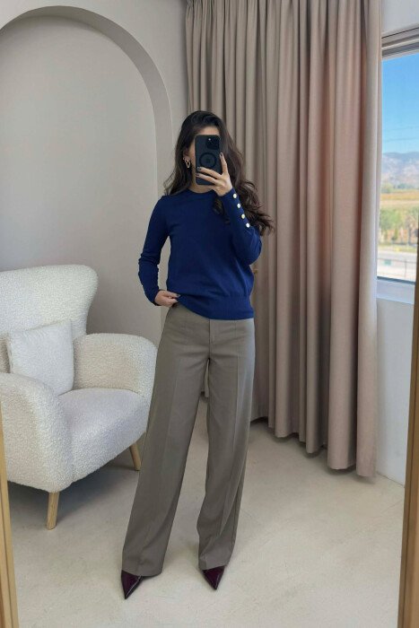 BLUZË NJË NGJYRËSHE ME BUTONA NË MËNGË PËR FEMRA NË NGJYRË BLU - 2