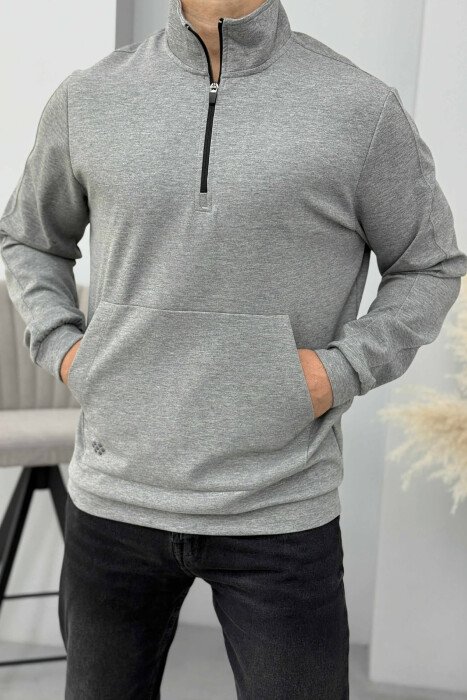 BLUZË NJË NGJYRËSHE ME JAKË ME ZINXHIR PËR MESHKUJ NË NGJYRË GRI - KLAUDIO FASHION