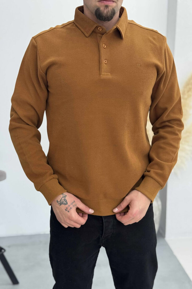 BLUZË NJË NGJYRËSHE ME JAKË POLO DHE BUTONA PËR MESHKUJ NË NGJYRË TULLE - 2