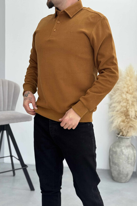 BLUZË NJË NGJYRËSHE ME JAKË POLO DHE BUTONA PËR MESHKUJ NË NGJYRË TULLE - 4