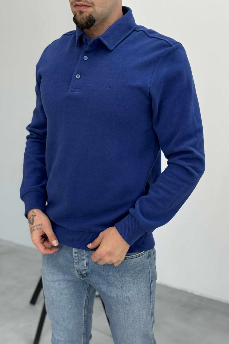 BLUZË NJË NGJYRËSHE ME JAKË POLO DHE BUTONA PËR MESHKUJ NË NGJYRËN BLU - 2