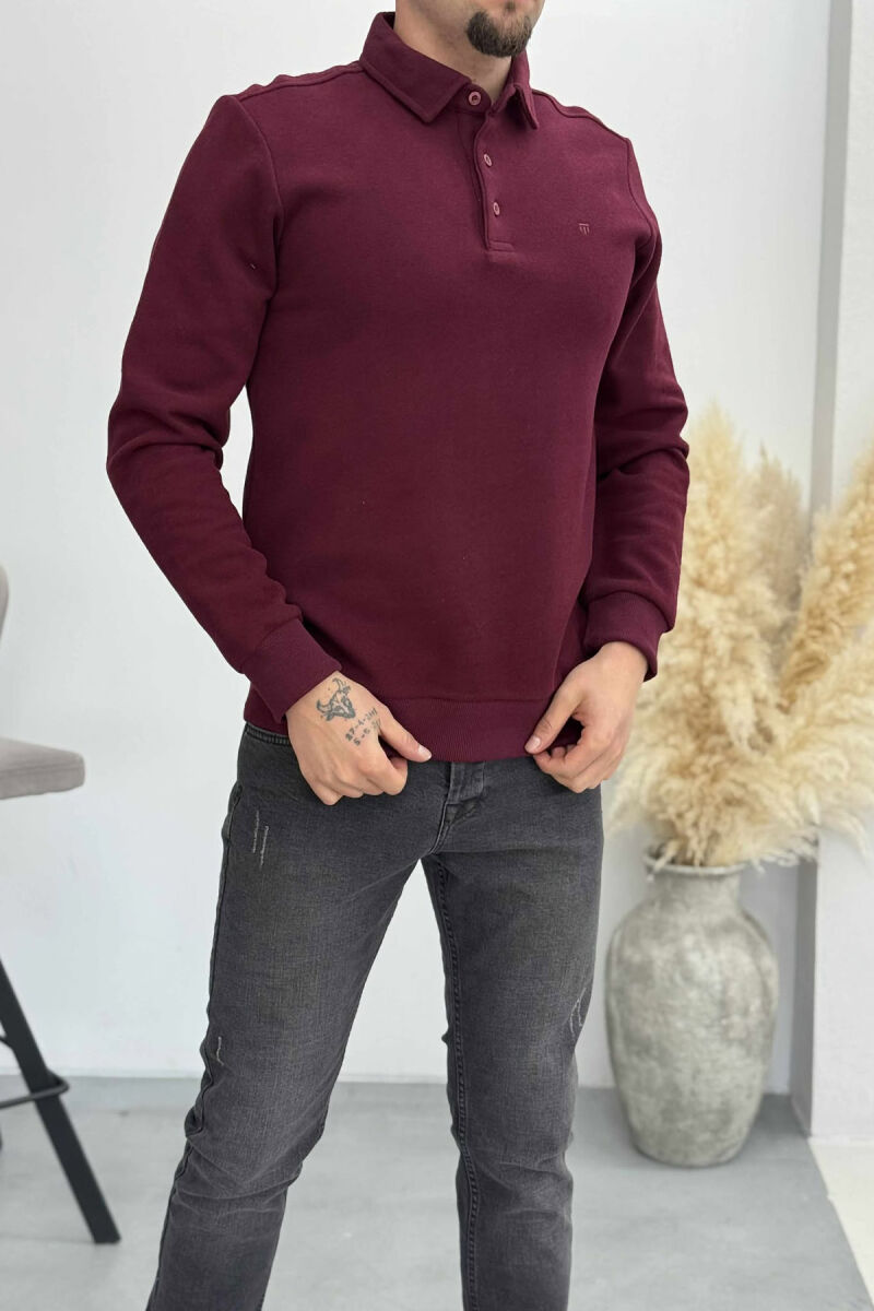 BLUZË NJË NGJYRËSHE ME JAKË POLO DHE BUTONA PËR MESHKUJ NË NGJYRËN VISHNJË TË ERRËT - 4