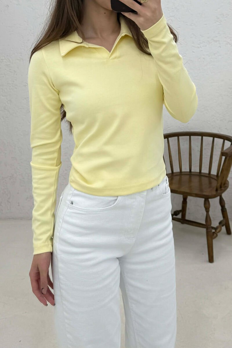BLUZE NJE NGJYRESHE ME JAKE POLO PER FEMRA NE NGJYRE TE VERDHE - 3