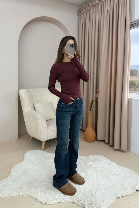 BLUZË NJË NGJYRËSHE ME JAKË TË RRUMBULLAKET PËR FEMRA NË NGJYRË VISHNJË - 2