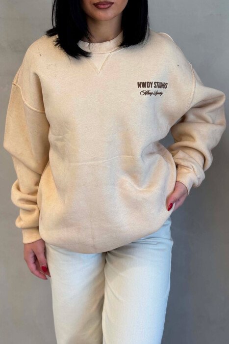 BLUZE NJE NGJYRESHE ME PUSH PER FEMRA NE NGJYRE BEZHE - KLAUDIO FASHION