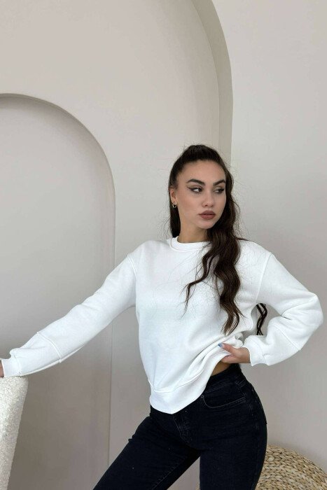 BLUZË NJË NGJYRËSHE ME PUSH PËR FEMRA NË NGJYRË TË BARDHË - KLAUDIO FASHION
