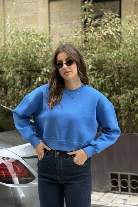 BLUZË NJË NGJYRËSHE ME PUSH PËR FEMRA NË NGJYRËN BLU E ZBARDHUR - 2