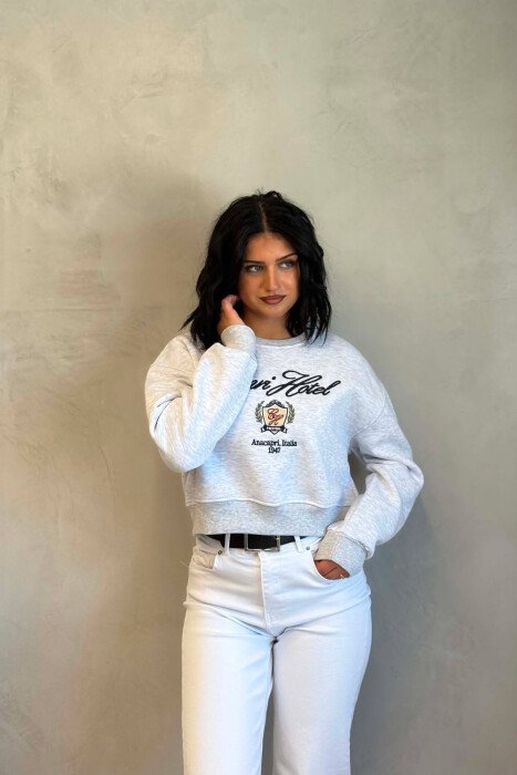 BLUZE NJE NGJYRESHE ME SHKRIM PARA PER FERMRA NE NGJYRE GRI TE ZBARDHUR - KLAUDIO FASHION