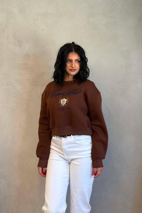 BLUZE NJE NGJYRESHE ME SHKRIM PARA PER FERMRA NE NGJYRE KAFE - KLAUDIO FASHION