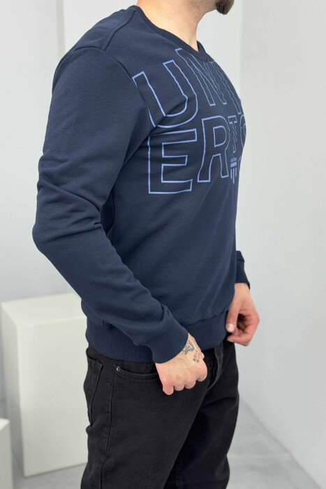 BLUZË NJË NGJYRËSHE ME SHKRIM PARA PËR MESHKUJ NË NGJYRËN BLU TË ERRËT - 3