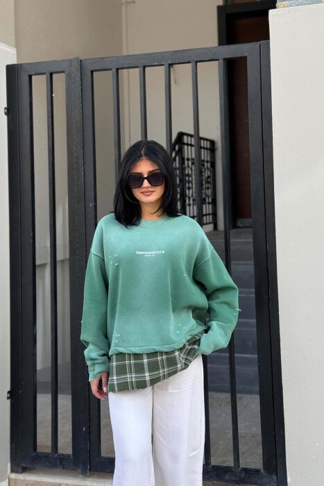BLUZE NJE NGJYRESHE ME SHKRME PARA DHE PAS PER FEMRA NE NGJYRE JESHILE - KLAUDIO FASHION