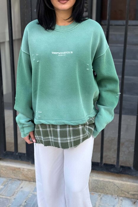 BLUZE NJE NGJYRESHE ME SHKRME PARA DHE PAS PER FEMRA NE NGJYRE JESHILE - 7