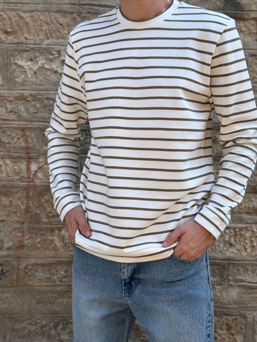 BLUZE NJE NGJYRESHE ME VIJA PER MESHKUJ NE NGJYRE TE BARDHE DHE KAFE - 2