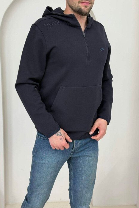 BLUZË NJËNGJYRËSHE ME JAKË ME ZINXHIR PËR MESHKUJ NË NGJYRË TË ZEZË MESNATE - 3