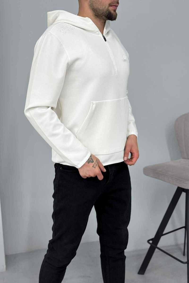 BLUZË NJËNGJYRËSHE ME JAKË ME ZINXHIR PËR MESHKUJ NË NGJYRËN E BARDHË - 3
