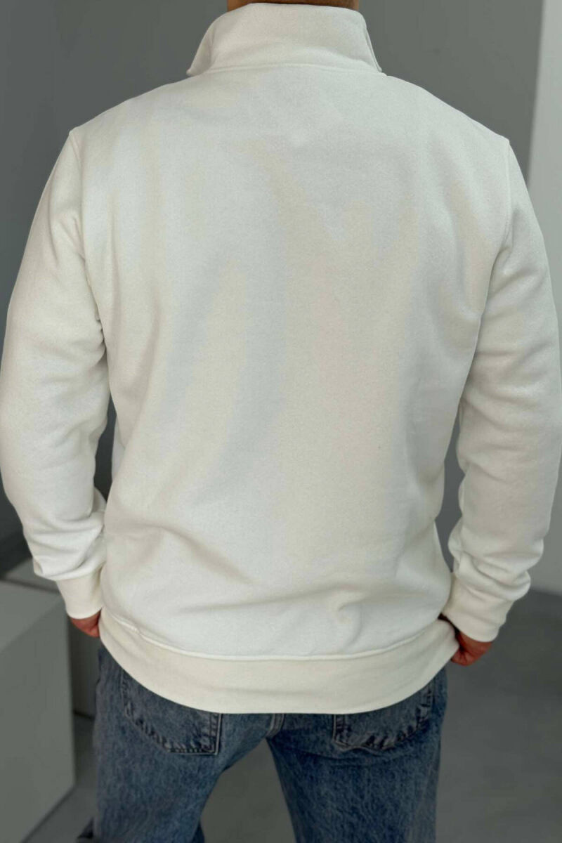 BLUZË NJËNGJYRËSHE ME PUSH DHE ME JAKË ME ZINXHIR PËR MESHKUJ NË NGJYRËN E BARDHË - 3