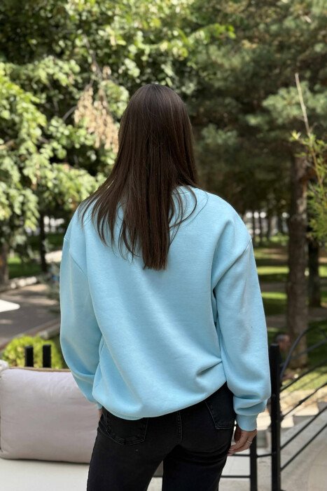 BLUZË NJËNGJYRËSHE ME PUSH DHE JAKË TË RRUMBULLAKËT PËR FEMRA NË NGJYRËN MENTE - 3
