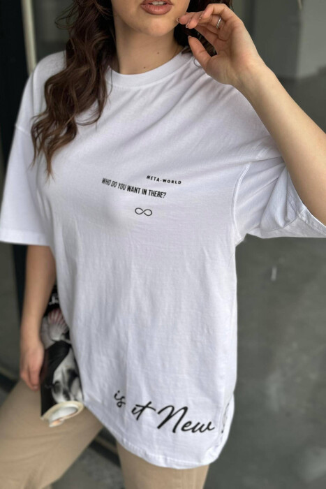 BLUZË OVERSIZE ME DETAJIN E SHKRIMIT PËR FEMRA NË NGJYRËN E BARDHË - 3