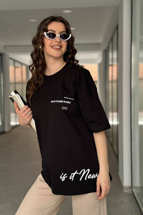BLUZË OVERSIZE ME DETAJIN E SHKRIMIT PËR FEMRA NË NGJYRËN E ZEZË - 3