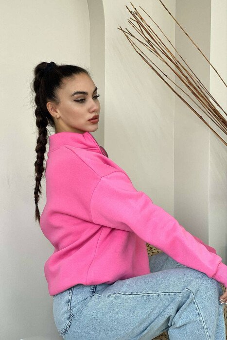 BLUZË PAMBUKU ME PUSH PËR FEMRA NË NGJYRËN ROZË - 5