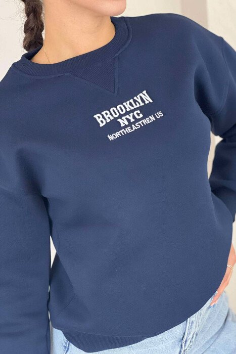 FLUFFY WRITTINGS COTTON WOMAN SWEATSHIRT DARK BLUE/BEE - 3