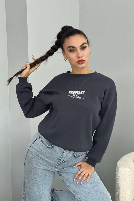 FLUFFY WRITTINGS COTTON WOMAN SWEATSHIRT DARK GREY/GEE 