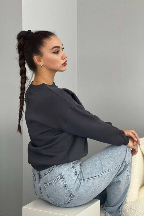 FLUFFY WRITTINGS COTTON WOMAN SWEATSHIRT DARK GREY/GEE - 2