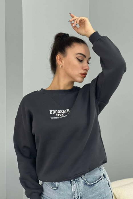 FLUFFY WRITTINGS COTTON WOMAN SWEATSHIRT DARK GREY/GEE - 3
