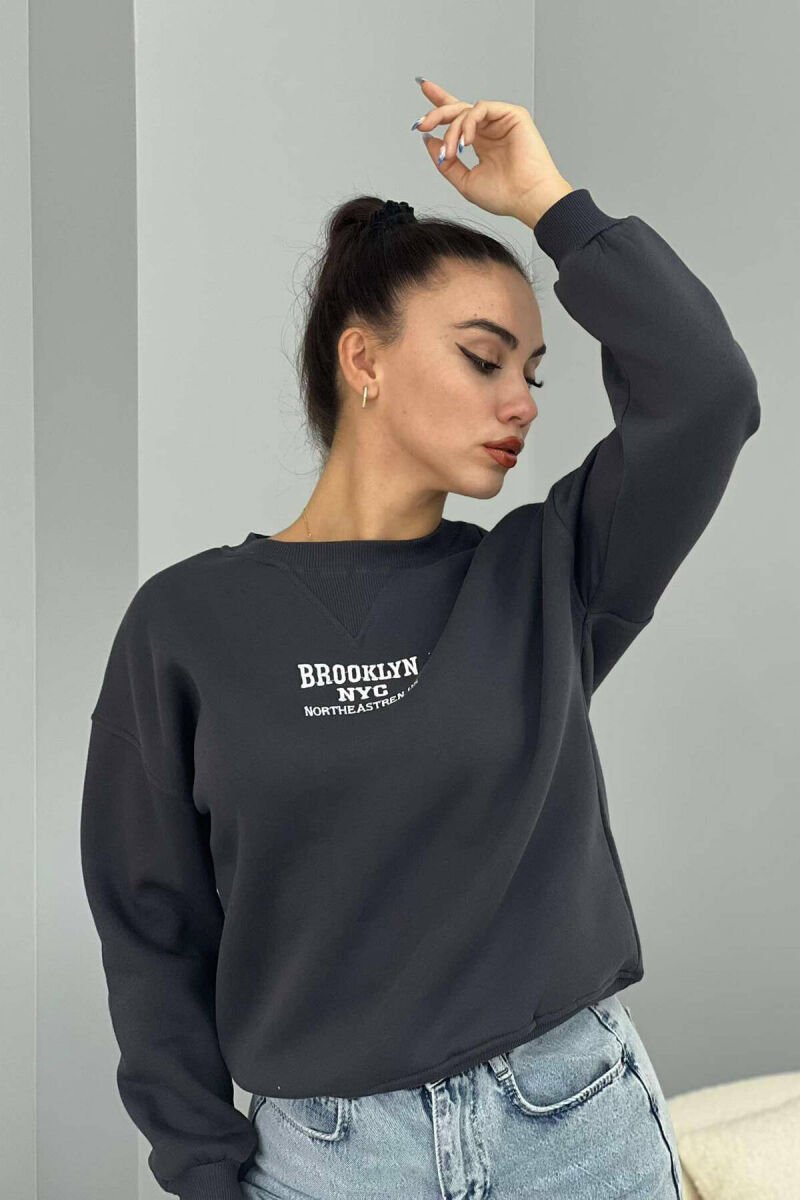 FLUFFY WRITTINGS COTTON WOMAN SWEATSHIRT DARK GREY/GEE - 3