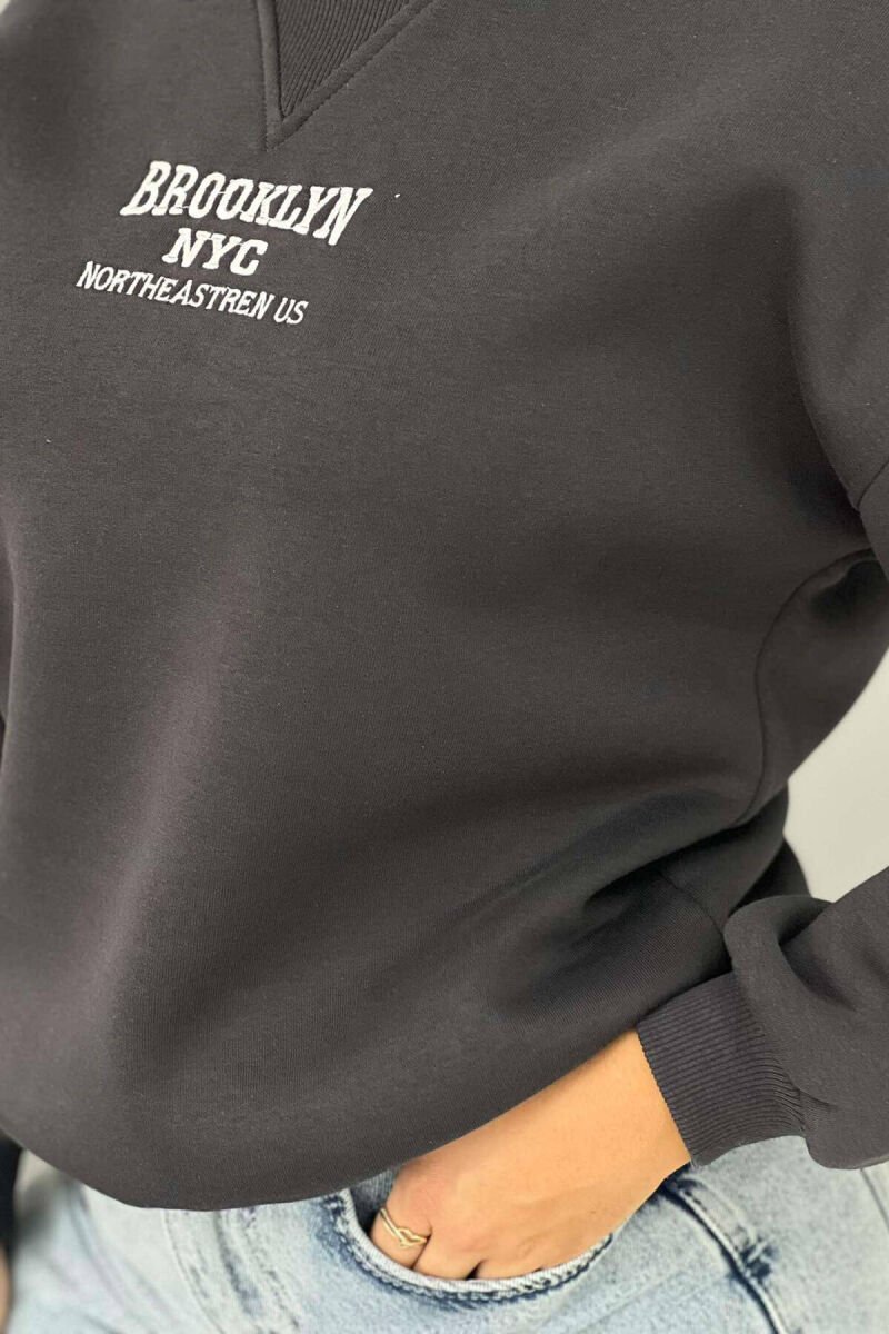 FLUFFY WRITTINGS COTTON WOMAN SWEATSHIRT DARK GREY/GEE - 4