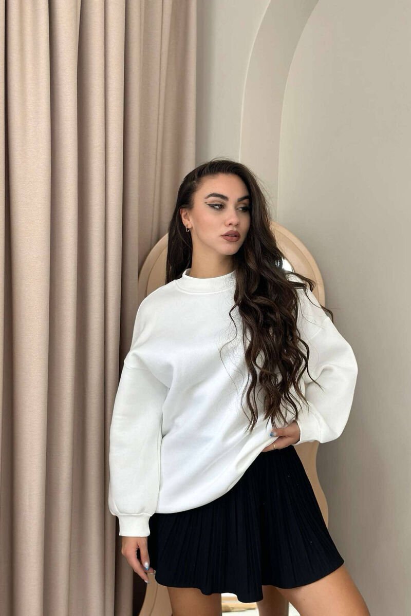 FLUFFY OVERSIZE COTTON WOMAN SWEATSHIRT WHITE-E BARDHE - 1