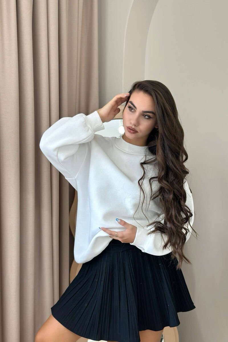 FLUFFY OVERSIZE COTTON WOMAN SWEATSHIRT WHITE-E BARDHE - 2