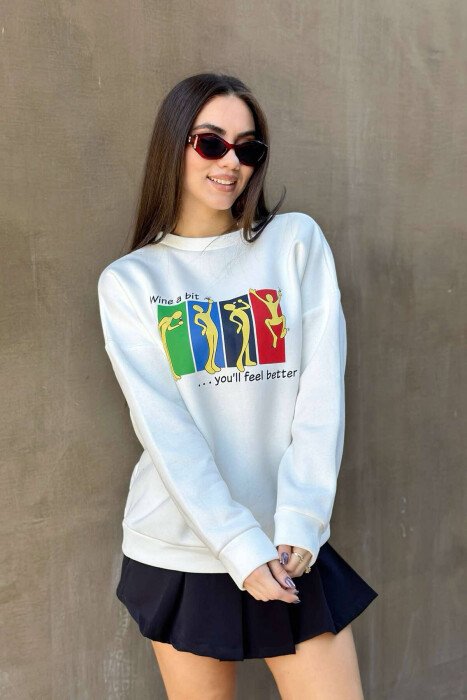 BLUZË PAMBUKU PËR FEMRA ME IMAZH NË NGJYRËN E BARDHË - KLAUDIO FASHION