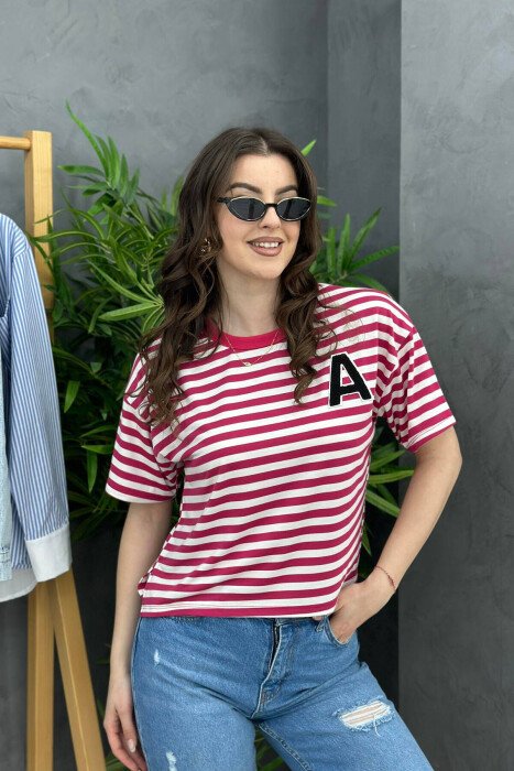 BLUZË E THJESHTË ME VIJA PËR FEMRA NË NGJYRËN ÇIKLAMI - KLAUDIO FASHION