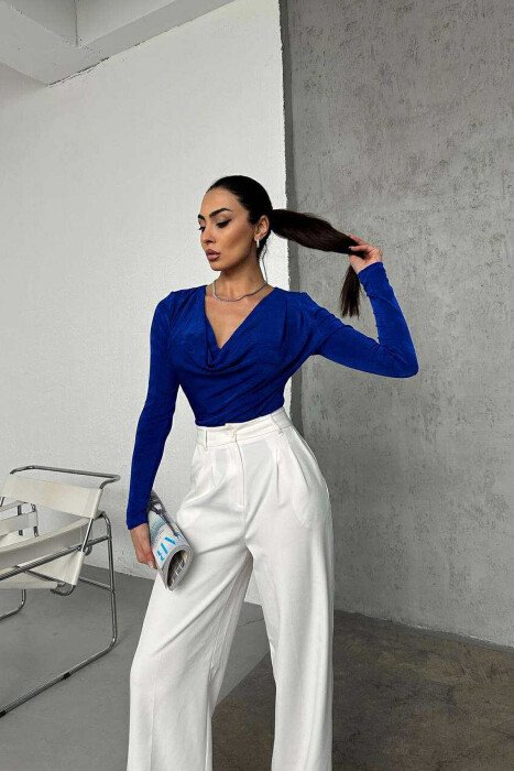 BODY NJË NGJYRËSH ELASTIK PËR FEMRA NË NGJYRËN BLU - 3