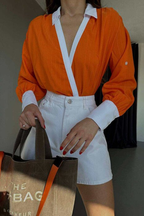 BODY DY NGJYRËSH ME VIJA PËR FEMRA NË NGJYRËN PORTOKALLI - 4